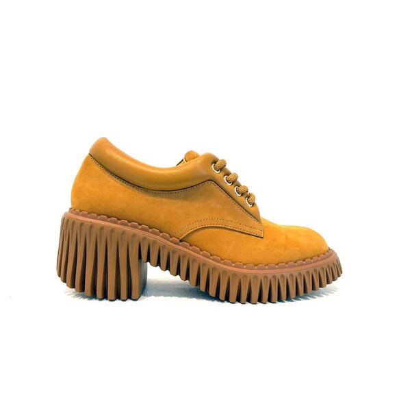 NEW 4CCCCEES womens Leather Plita Cita Heeled Oxford Shoes mustard 253 - Picture 2 of 6